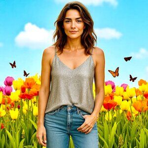 PORTARA Tank Top with Sequins Sleeveless Shell Vintage Germany